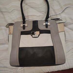 Guess Black and Cream Satchel with Structured Design